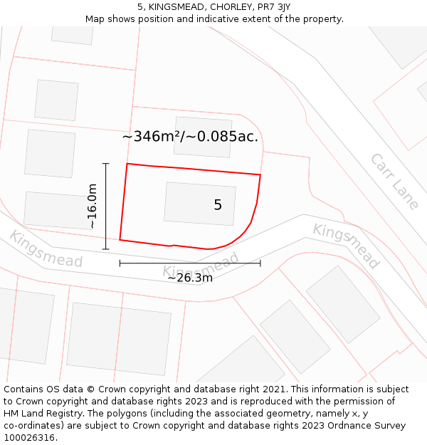 5, KINGSMEAD, CHORLEY, PR7 3JY: Plot and title map