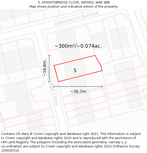 5, KNIGHTSBRIDGE CLOSE, WIDNES, WA8 3BB: Plot and title map