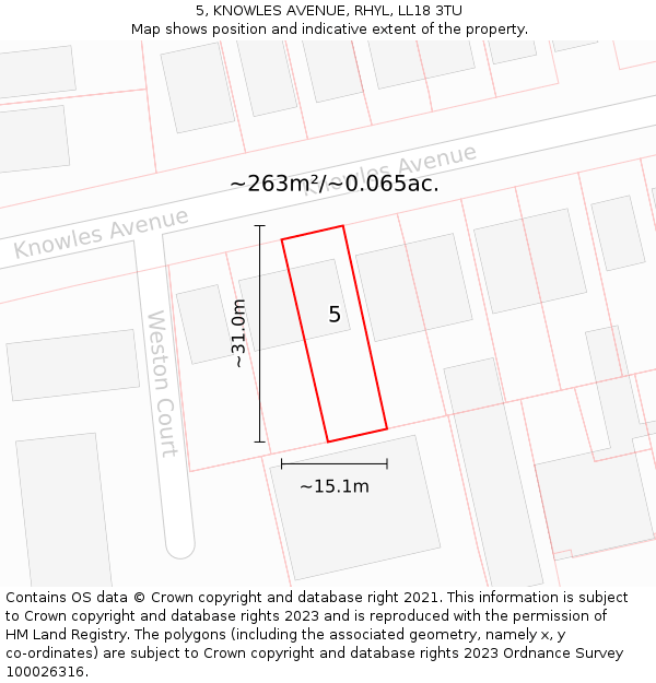 5, KNOWLES AVENUE, RHYL, LL18 3TU: Plot and title map