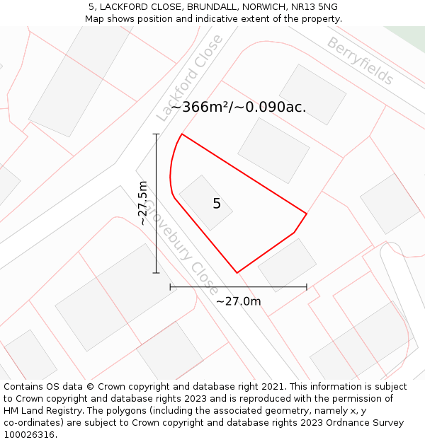 5, LACKFORD CLOSE, BRUNDALL, NORWICH, NR13 5NG: Plot and title map