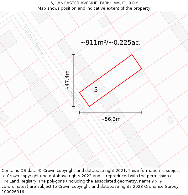 5, LANCASTER AVENUE, FARNHAM, GU9 8JY: Plot and title map