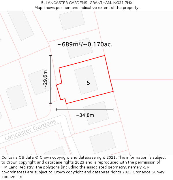 5, LANCASTER GARDENS, GRANTHAM, NG31 7HX: Plot and title map