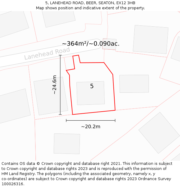 5, LANEHEAD ROAD, BEER, SEATON, EX12 3HB: Plot and title map