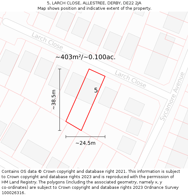 5, LARCH CLOSE, ALLESTREE, DERBY, DE22 2JA: Plot and title map