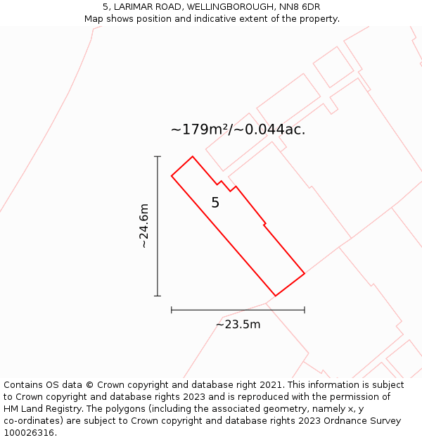 5, LARIMAR ROAD, WELLINGBOROUGH, NN8 6DR: Plot and title map