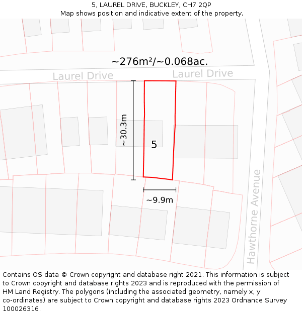 5, LAUREL DRIVE, BUCKLEY, CH7 2QP: Plot and title map