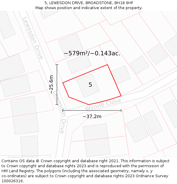 5, LEWESDON DRIVE, BROADSTONE, BH18 9HF: Plot and title map