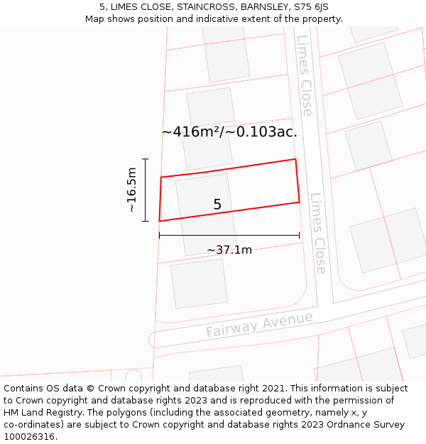 5, LIMES CLOSE, STAINCROSS, BARNSLEY, S75 6JS: Plot and title map