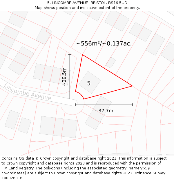 5, LINCOMBE AVENUE, BRISTOL, BS16 5UD: Plot and title map