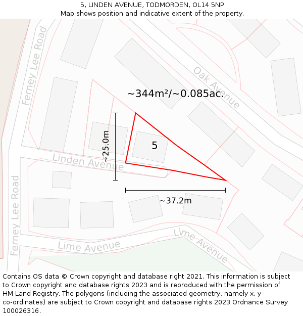 5, LINDEN AVENUE, TODMORDEN, OL14 5NP: Plot and title map