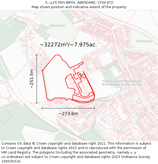 5, LLYS PEN BRYN, ABERDARE, CF44 6TZ: Plot and title map