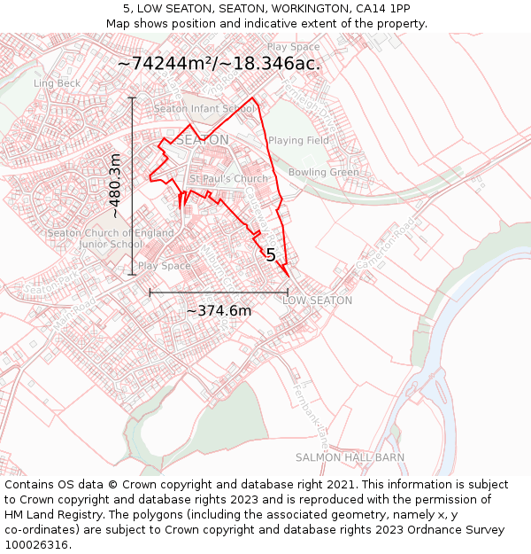 5, LOW SEATON, SEATON, WORKINGTON, CA14 1PP: Plot and title map