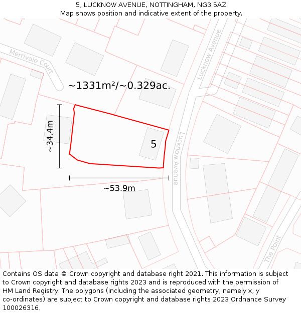 5, LUCKNOW AVENUE, NOTTINGHAM, NG3 5AZ: Plot and title map