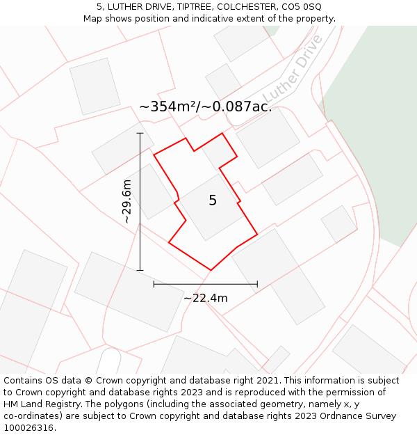 5, LUTHER DRIVE, TIPTREE, COLCHESTER, CO5 0SQ: Plot and title map