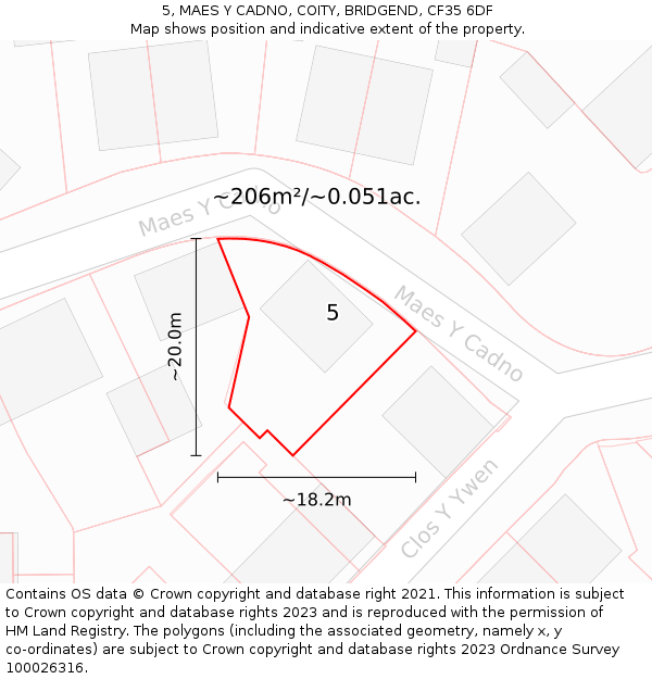 5, MAES Y CADNO, COITY, BRIDGEND, CF35 6DF: Plot and title map