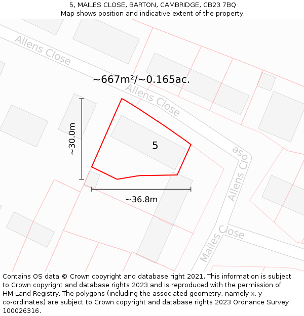 5, MAILES CLOSE, BARTON, CAMBRIDGE, CB23 7BQ: Plot and title map