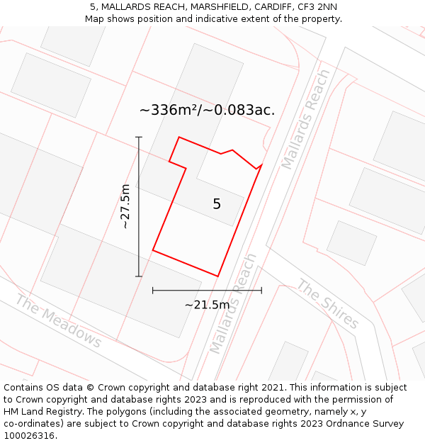 5, MALLARDS REACH, MARSHFIELD, CARDIFF, CF3 2NN: Plot and title map