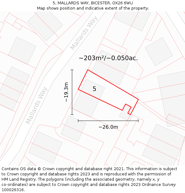 5, MALLARDS WAY, BICESTER, OX26 6WU: Plot and title map