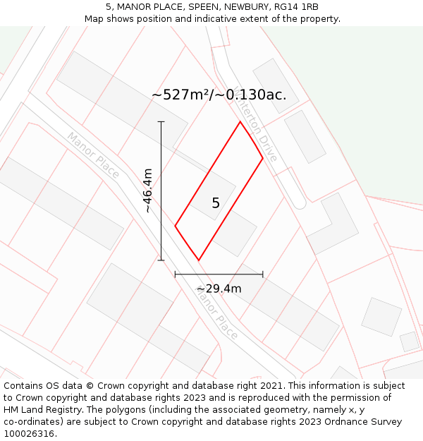 5, MANOR PLACE, SPEEN, NEWBURY, RG14 1RB: Plot and title map