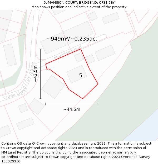 5, MANSION COURT, BRIDGEND, CF31 5EY: Plot and title map