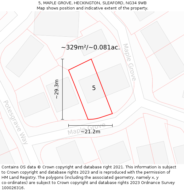 5, MAPLE GROVE, HECKINGTON, SLEAFORD, NG34 9WB: Plot and title map