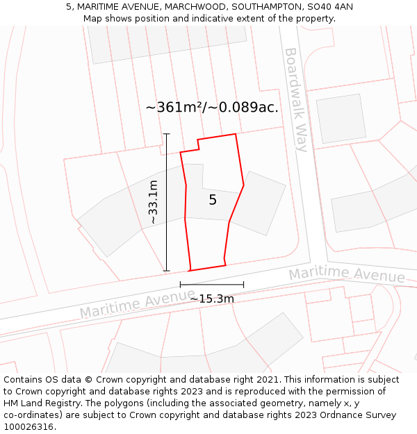 5, MARITIME AVENUE, MARCHWOOD, SOUTHAMPTON, SO40 4AN: Plot and title map