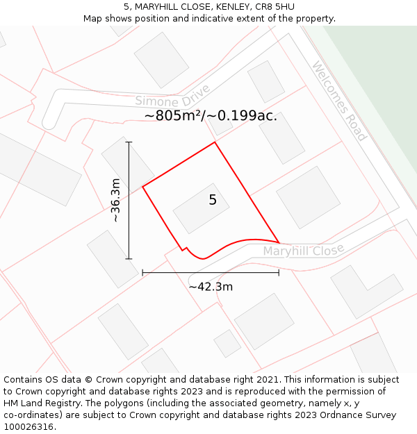 5, MARYHILL CLOSE, KENLEY, CR8 5HU: Plot and title map