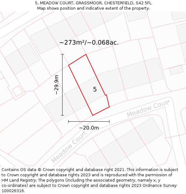 5, MEADOW COURT, GRASSMOOR, CHESTERFIELD, S42 5FL: Plot and title map