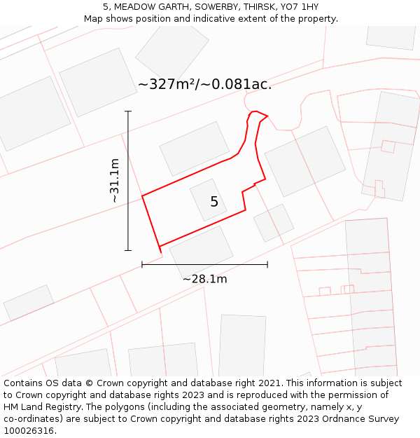 5, MEADOW GARTH, SOWERBY, THIRSK, YO7 1HY: Plot and title map