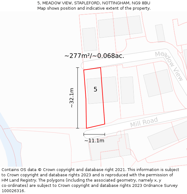 5, MEADOW VIEW, STAPLEFORD, NOTTINGHAM, NG9 8BU: Plot and title map