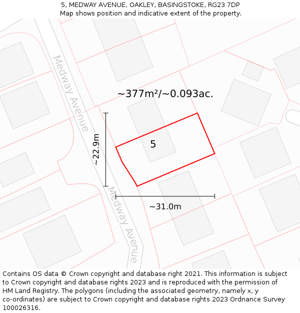 5, MEDWAY AVENUE, OAKLEY, BASINGSTOKE, RG23 7DP: Plot and title map