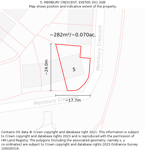 5, MEMBURY CRESCENT, EXETER, EX1 3GB: Plot and title map