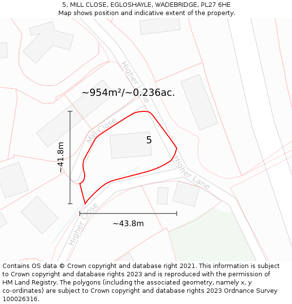 5, MILL CLOSE, EGLOSHAYLE, WADEBRIDGE, PL27 6HE: Plot and title map