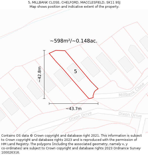 5, MILLBANK CLOSE, CHELFORD, MACCLESFIELD, SK11 9SJ: Plot and title map