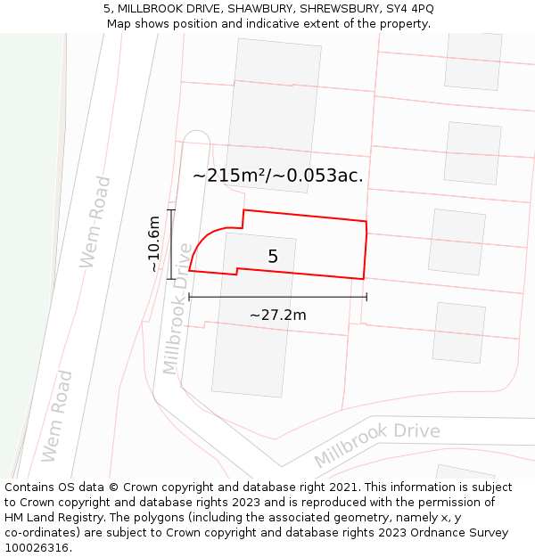 5, MILLBROOK DRIVE, SHAWBURY, SHREWSBURY, SY4 4PQ: Plot and title map