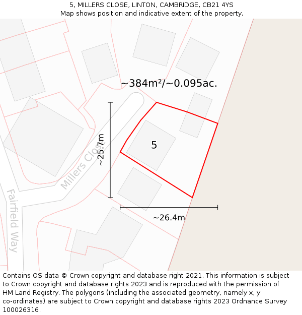 5, MILLERS CLOSE, LINTON, CAMBRIDGE, CB21 4YS: Plot and title map