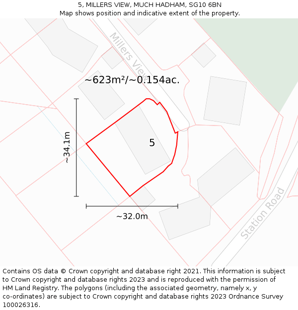 5, MILLERS VIEW, MUCH HADHAM, SG10 6BN: Plot and title map