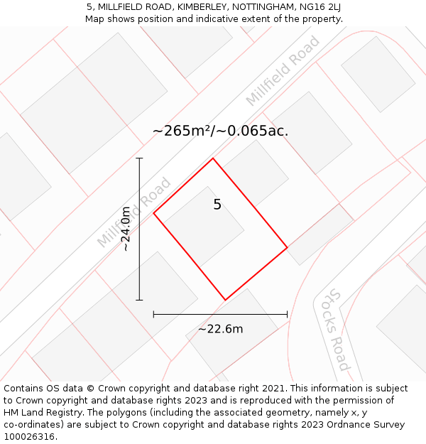 5, MILLFIELD ROAD, KIMBERLEY, NOTTINGHAM, NG16 2LJ: Plot and title map