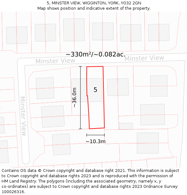5, MINSTER VIEW, WIGGINTON, YORK, YO32 2GN: Plot and title map