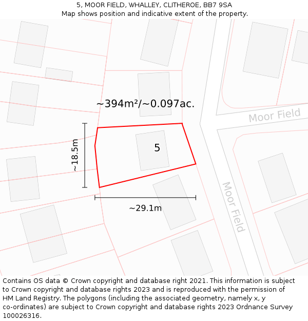 5, MOOR FIELD, WHALLEY, CLITHEROE, BB7 9SA: Plot and title map