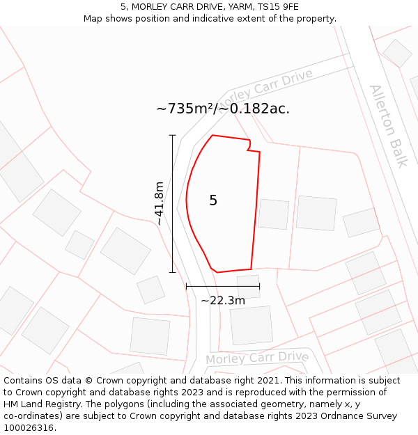 5, MORLEY CARR DRIVE, YARM, TS15 9FE: Plot and title map