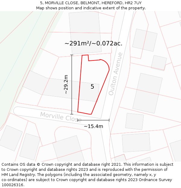 5, MORVILLE CLOSE, BELMONT, HEREFORD, HR2 7UY: Plot and title map