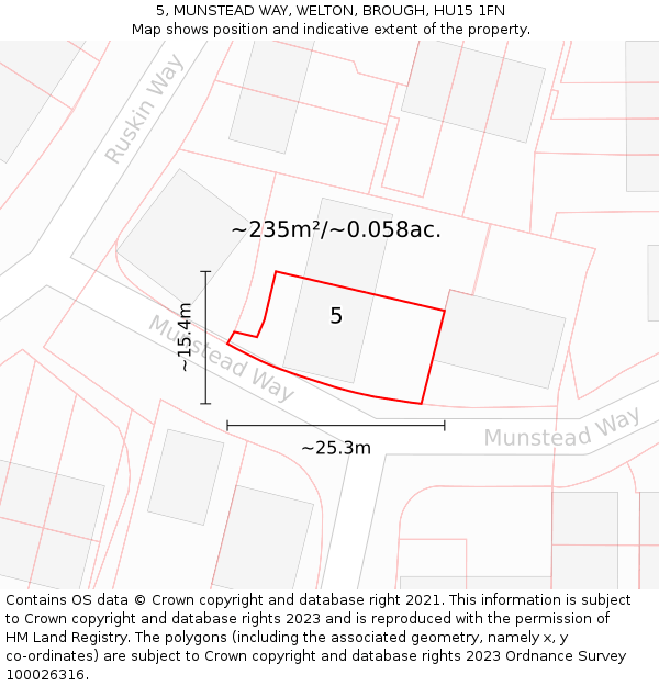 5, MUNSTEAD WAY, WELTON, BROUGH, HU15 1FN: Plot and title map