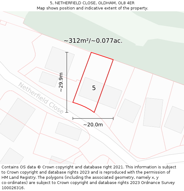 5, NETHERFIELD CLOSE, OLDHAM, OL8 4ER: Plot and title map