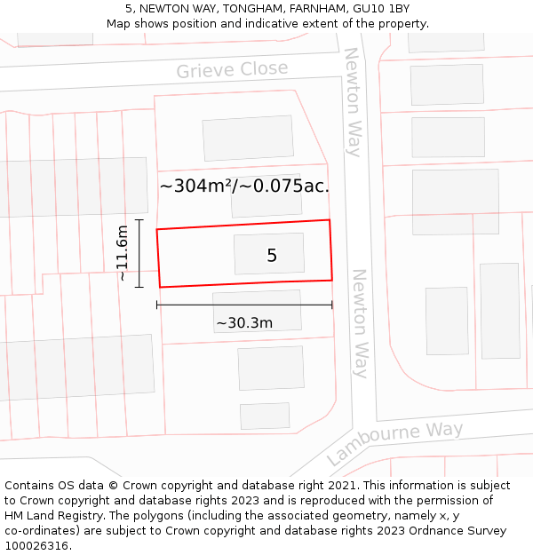 5, NEWTON WAY, TONGHAM, FARNHAM, GU10 1BY: Plot and title map