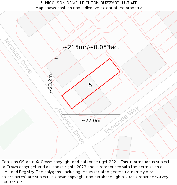 5, NICOLSON DRIVE, LEIGHTON BUZZARD, LU7 4FP: Plot and title map