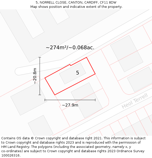 5, NORRELL CLOSE, CANTON, CARDIFF, CF11 8DW: Plot and title map