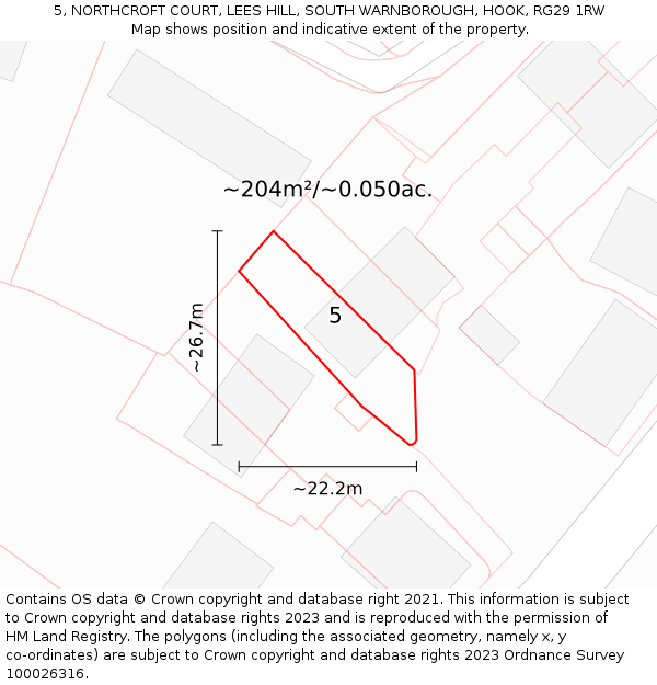5, NORTHCROFT COURT, LEES HILL, SOUTH WARNBOROUGH, HOOK, RG29 1RW: Plot and title map