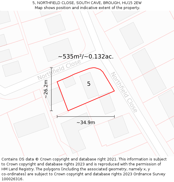 5, NORTHFIELD CLOSE, SOUTH CAVE, BROUGH, HU15 2EW: Plot and title map