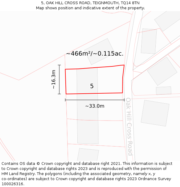 5, OAK HILL CROSS ROAD, TEIGNMOUTH, TQ14 8TN: Plot and title map